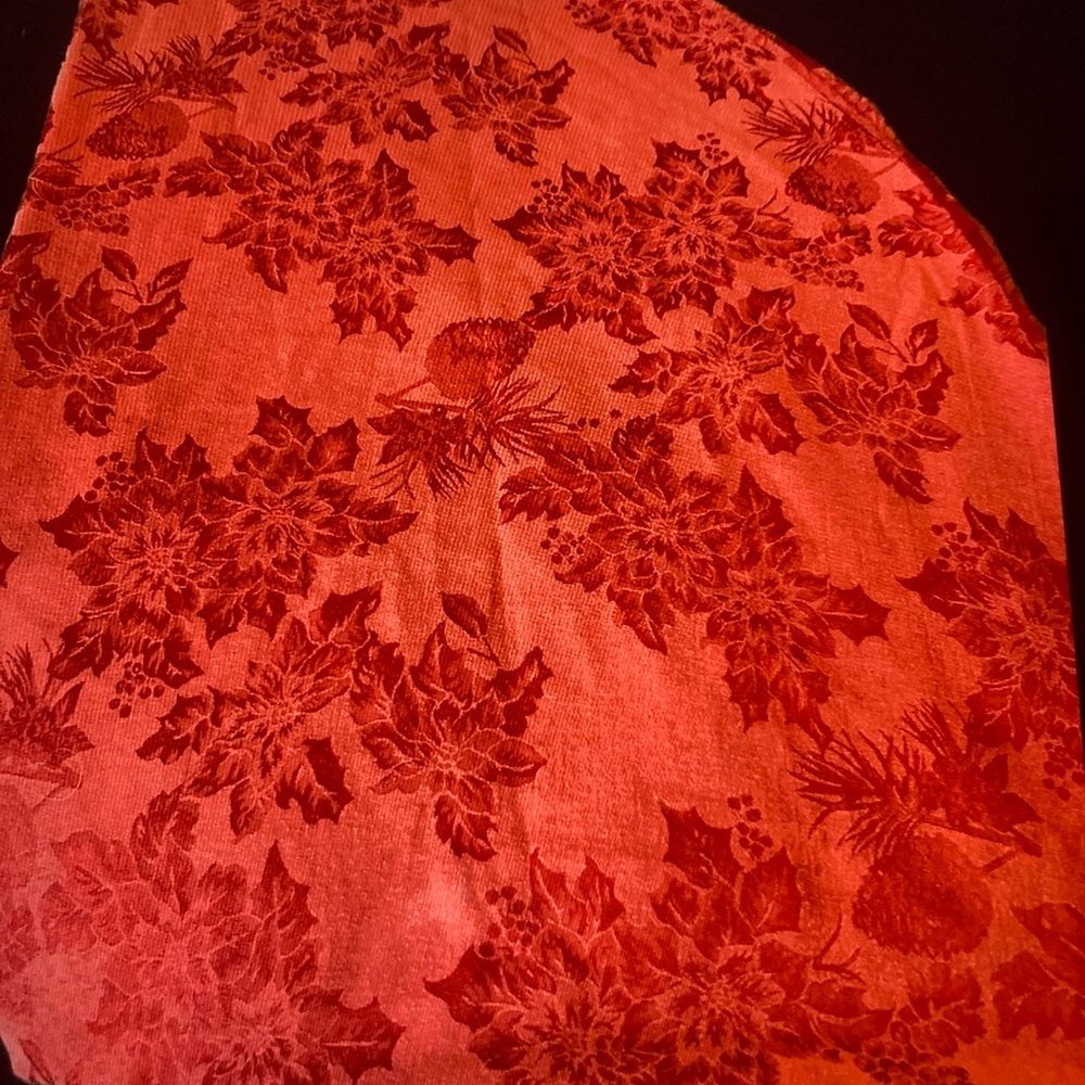 Vintage Red Poinsettia Fabric Christmas Tablecloth Brocade 4 X 6
